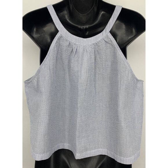 Allie Rose Women Medium Stripe Sleeveless Button Scoop Top Blouse Linen New - Picture 5 of 9